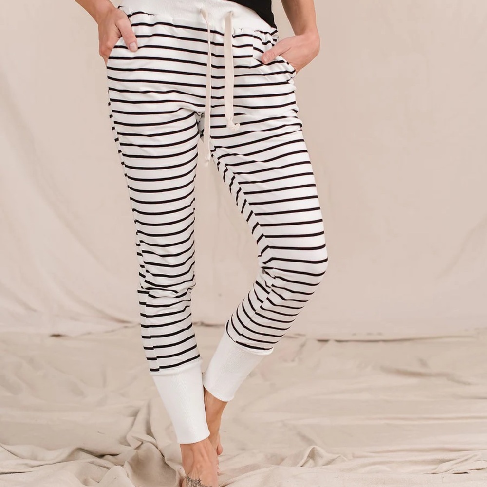 Striped Women's Jogger Pants | Ivory Striped Joggers from Sunday Sparks